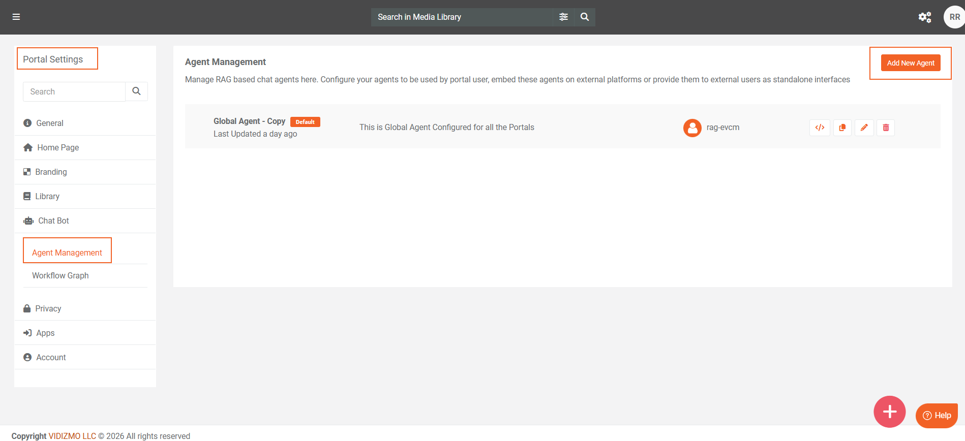 Screenshot of the Agent Management page with the Add New Agent button highlighted.