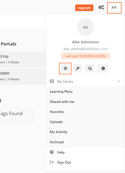 User panel showing Manage Profile option