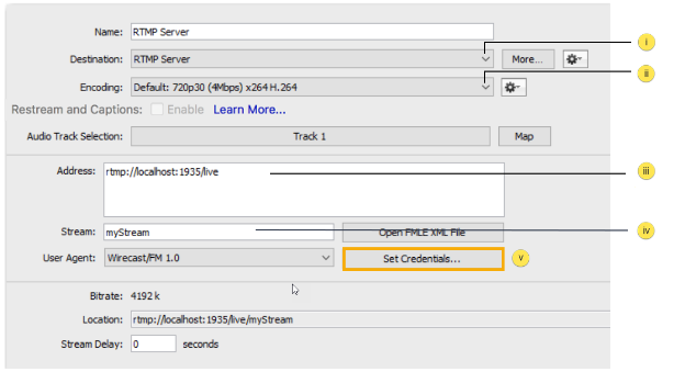 Wirecast encoder output settings configuration