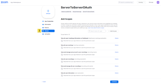Scopes page showing all required scopes added for VIDIZMO integration