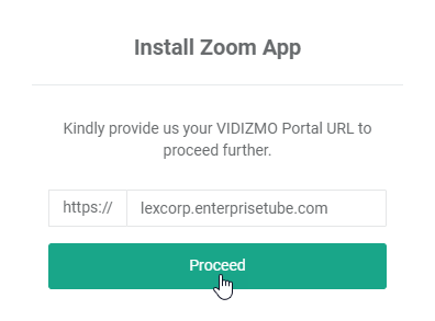 Install Zoom App page with Portal URL field