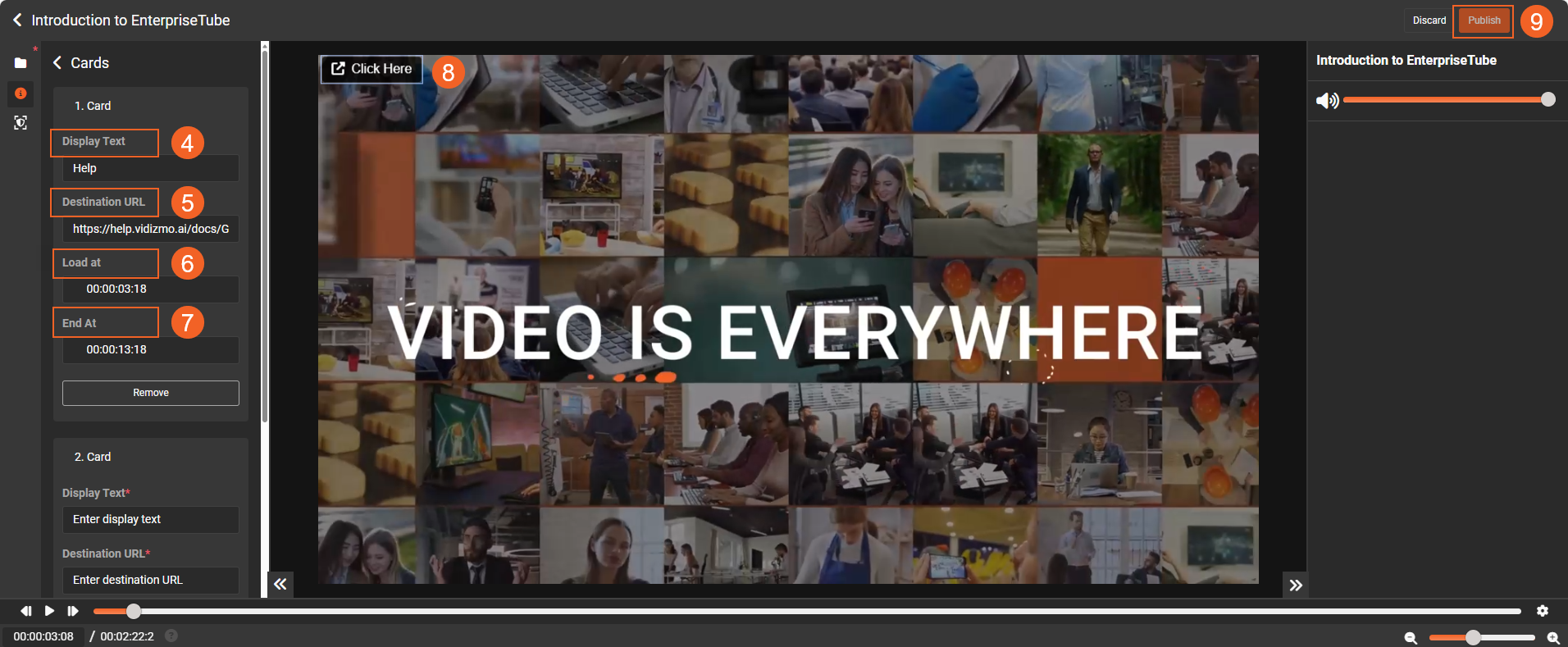 Screenshot showing the card configuration options.