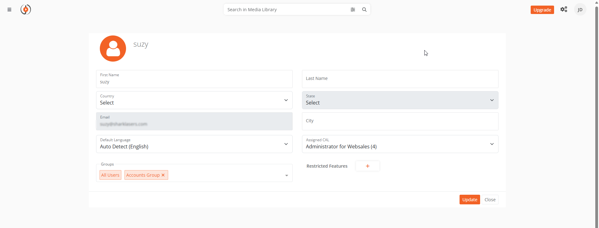 Edit User page with Restrict Feature